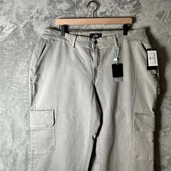 Lularoe Utility Cargo Pants Size 34 Gray Stretchy Twill Roll Up Cuffs‎ New - Image 2