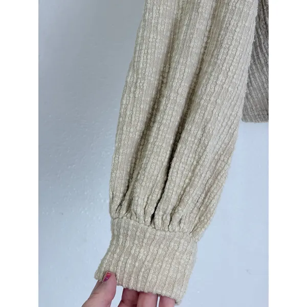 Free People Beach Cardigan Beige Textured Knit Balloon Sleeve Size S - Image 5