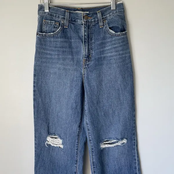 Levi's High Waisted Straight Denim Jeans Distressed Blue Women's Size 25 - Image 3