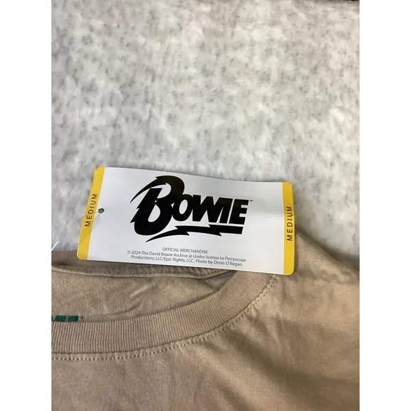 David Bowie Lets Dance Graphic T-Shirt Tan Pink Green 100%‎ Cotton Medium NEW.. - Image 2