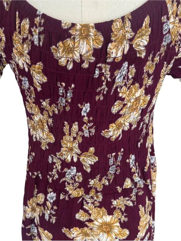 Natural Life - Burgundy Floral Maxi DressBoho Smocked Rayon Midi Maxi Sz XS/S - Image 6