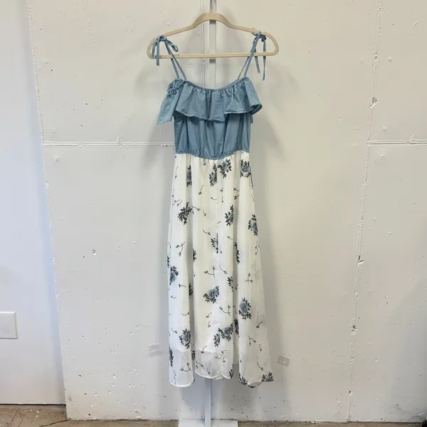 MOM Maternity Ruffle Floral Maxi Dress Small Tie Strap Off Shoulder Mixed Media - Image 2