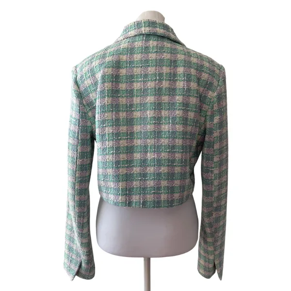 Zara Sea Green, Lavender & White Textured Cropped Single Breasted Blazer - Image 7