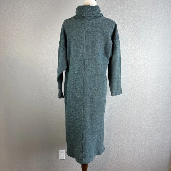 Akimbo Sustainable Midi Mock Sweater Dress Size L Green Cotton Minimal Lagenlook - Image 5