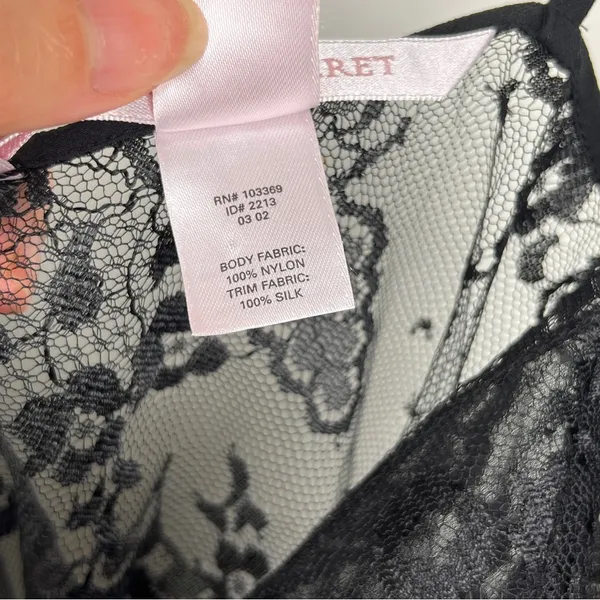 NEW Vintage Victoria’s Secret Sheer Black Lace Tie Front Cami M Y2K Deadstock - Image 3