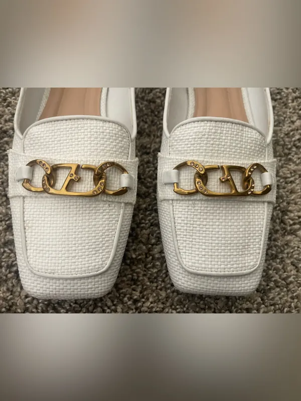 Women’s Franco Sarto Tiari Chain Square Toe Woven Loafer White Size 8 - Image 3