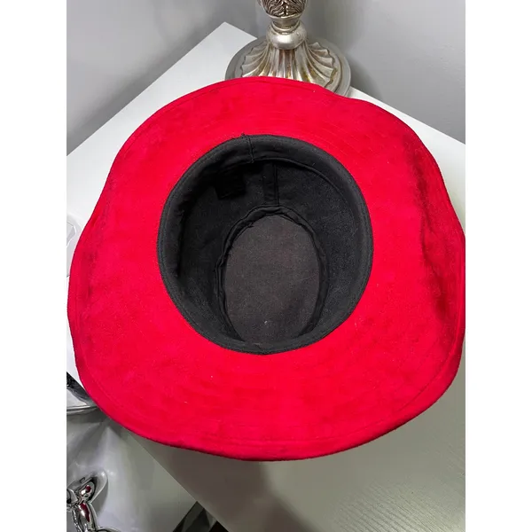 Something Special LA Red Faux Suede Wide Brim Sun Hat‎ Fedora Boho Chic - Image 6