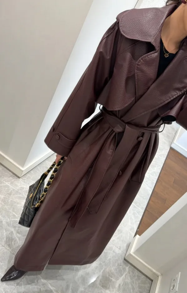  Burgundy Trench Coat - Image 2