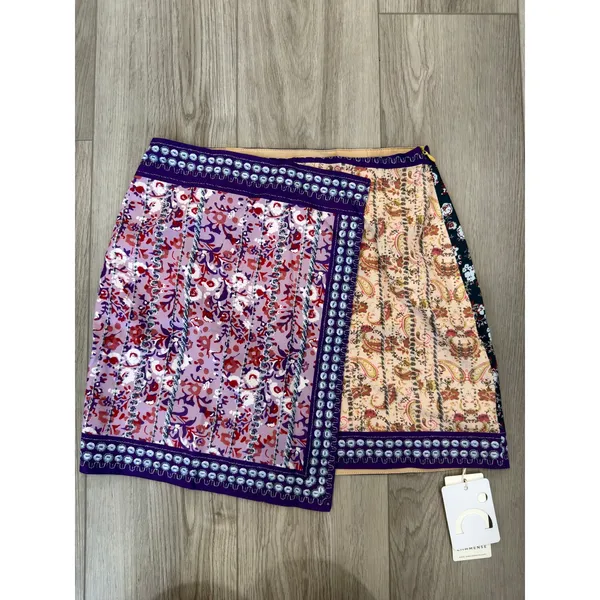 Commense Boho Asymmetric Floral Printed Purple Mini Skirt NWT Small - Image 2