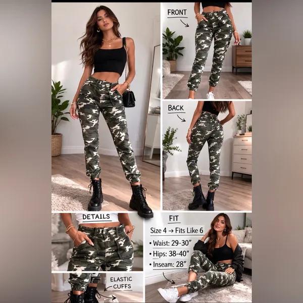 Royalty For Me Camo Jogger Pants Size 4 Fits 6 High Rise Cargo Utility - Image 2