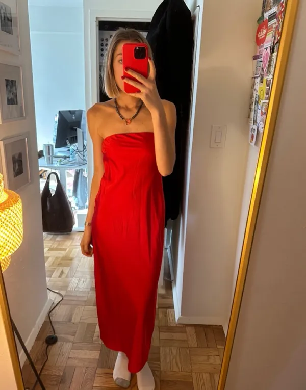 JCrew strapless Red Satin Dress - Image 3