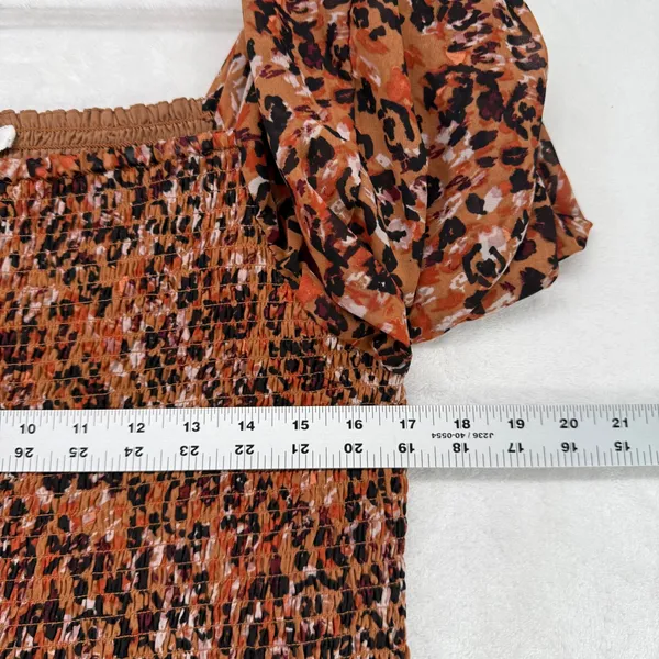 Beach Lunch Lounge Smocked Midi Dress Animal Print Long Sleeve‎ Casual XL - Image 2