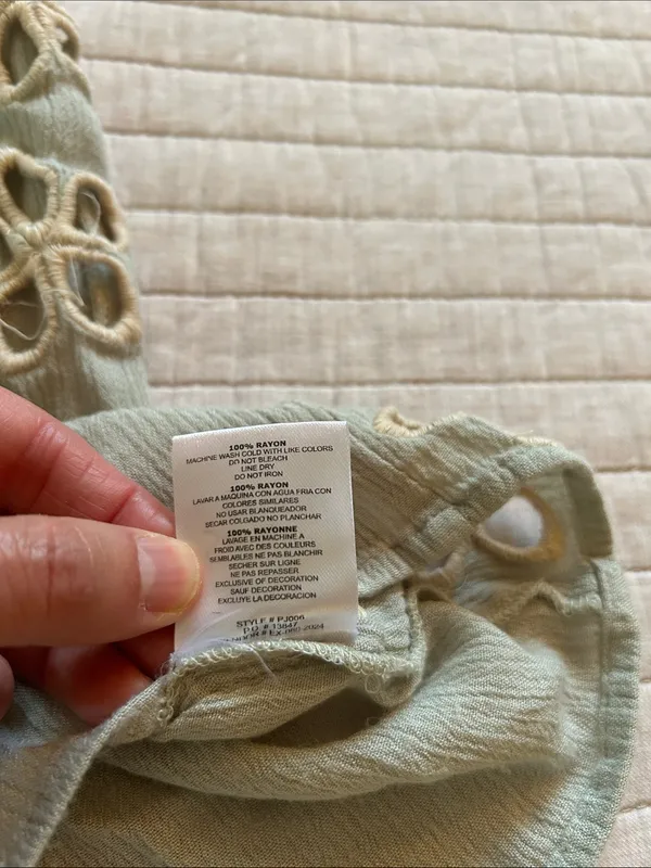 Anthropologie Salty lemon sea sage green pull on wide leg sheer beach boho pants L - Image 3