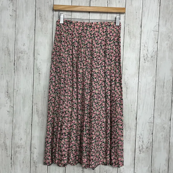 Susan Bristol Components Vintage Pleated Floral Skirt Rayon USA 8 Cottagecore Prairie Pink - Image 2
