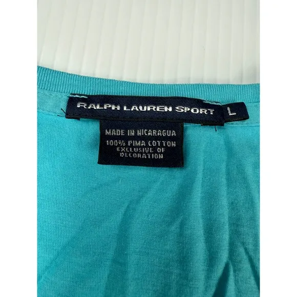 Ralph Lauren Sport V-Neck Pima‎ Cotton Tee Shirt Red Logo Large - Image 2