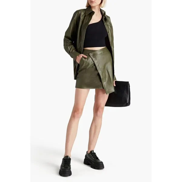 Nicholas Gabriella Mini Skirt in Green 2 Womens Faux Leather Vegan - Image 13