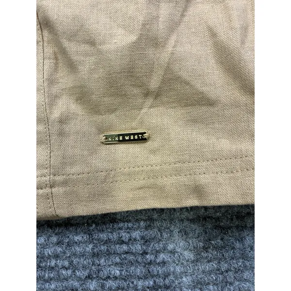 Nine West Women's Linen Blend Cropped Utility Shirt‎ Short Sleeves Khaki Size XS - Image 7
