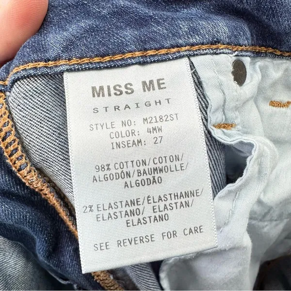 Miss Me straight leg distressed denim jeans raw hem women's 29 x 27 M2182ST - Image 6