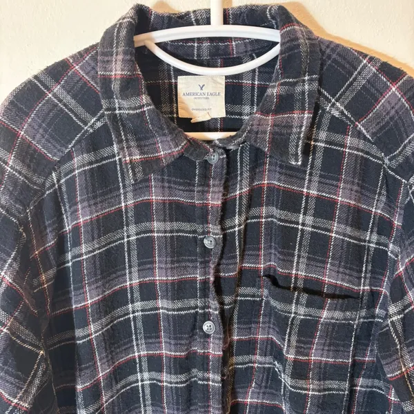 American‎ Eagle Boyfriend Fit Plaid Flannel Shirt Size Large - Image 2
