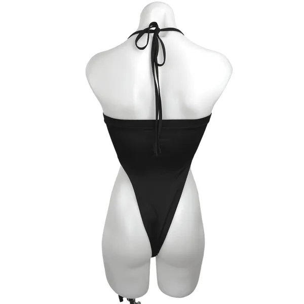 Commense Black Halter Tie Adjustable Square Neck Thong Bodysuit Top Size S - Image 2