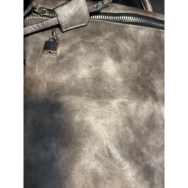 Gray Distressed Vegan Leather Convertible Backpack Shoulder‎ Bag Silver Padlock - Image 9
