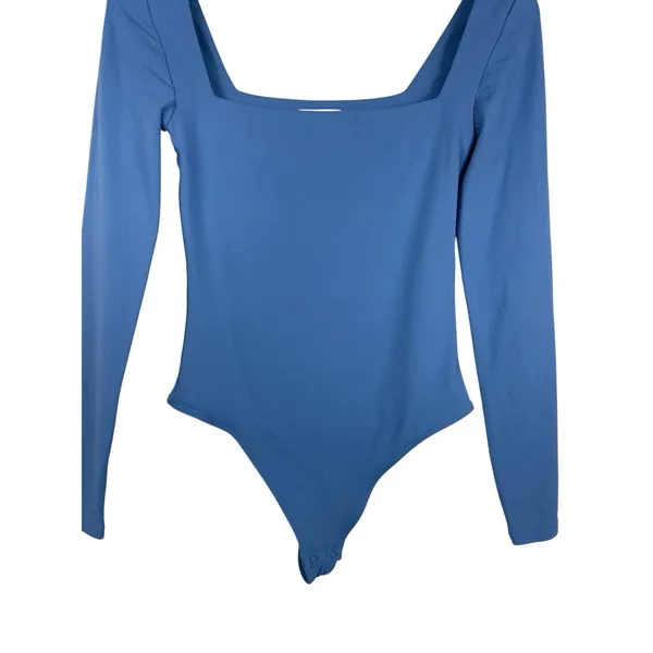 Babaton Aritzia Contour Bodysuit Blue Square Neck Long Sleeve Fitted S - Image 3