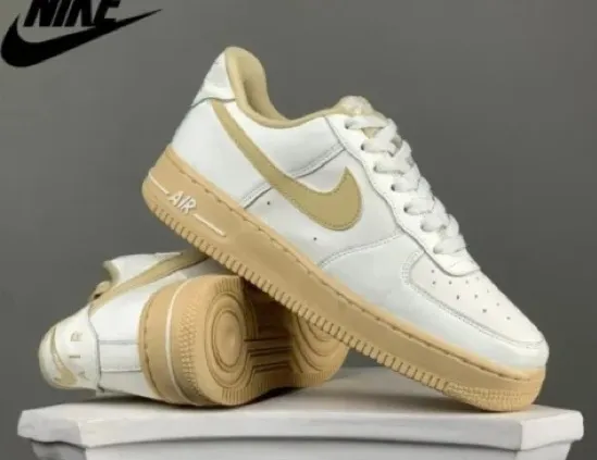 Nike AIR Force WMMS 1’07 White and Tan Sneakers - Image 2