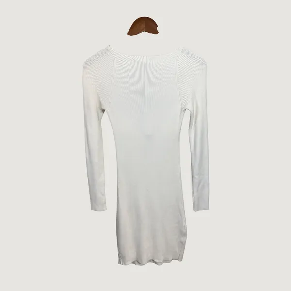 Mable Womens White Ribbed Knit Deep V Neck Long Sleeve Mini Dress MD2751 Small - Image 7