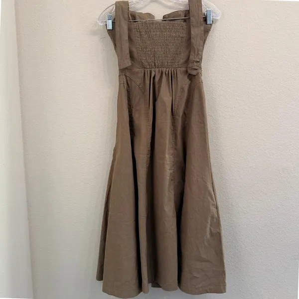 Anthropologie‎ Zip-Front Corset Midi Dress Womens XS Smocked Back Halter Olive - Image 4