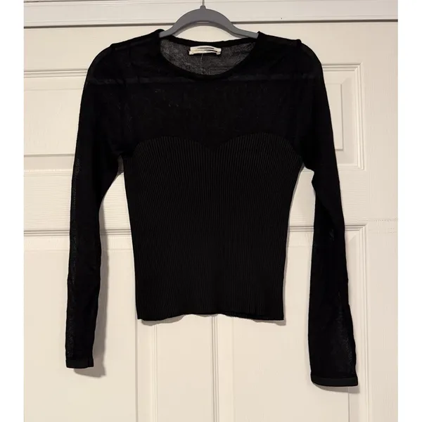 by Anthropologie Black Sheer Ribbed Top Capsule Rock Festival Edgy Whimsigoth - Image 2