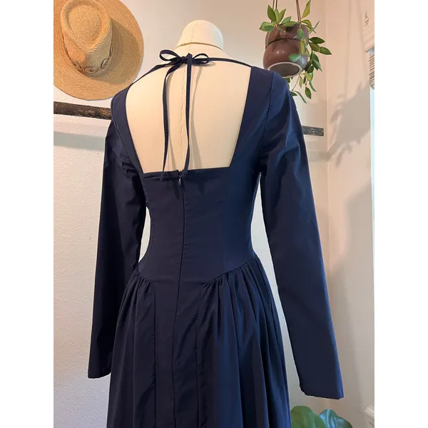 Marthea Navy Blue Corset Long Sleeve Midi Summer Dress Size XS - Image 5
