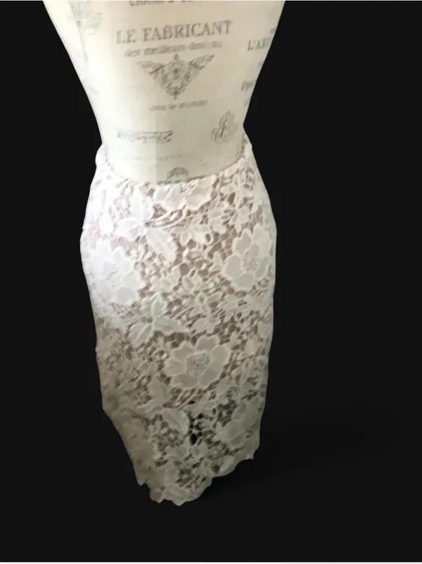 Sans Souci White Floral Lace Midi Pencil Skirt Sz S - Image 5