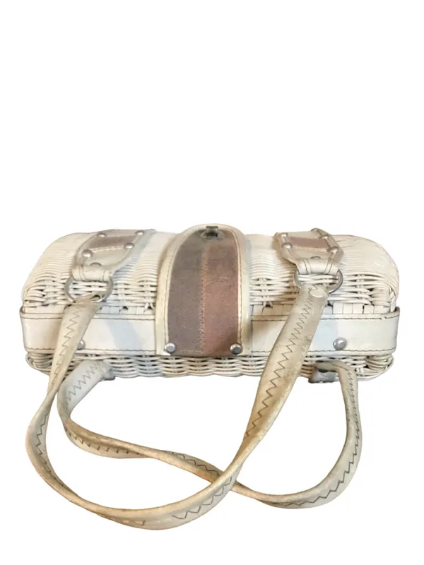 Vintage 1960'S Styled By Bounty White Wicker With Mauve & Gray Faux Suede Bag - Image 8