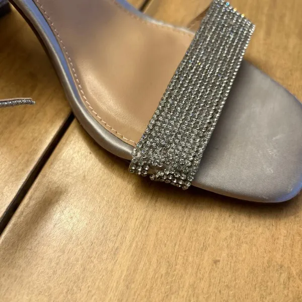 Steve Madden Franky Spark Silver Bedazzled Crystal Open Toe Strap Heels Size 9.5 - Image 10