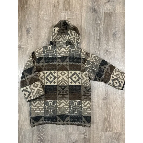 Woolrich Womens Sz L Aztec Southwestern Hooded Coat Jacket Full Zip Wool Blend - Image 2