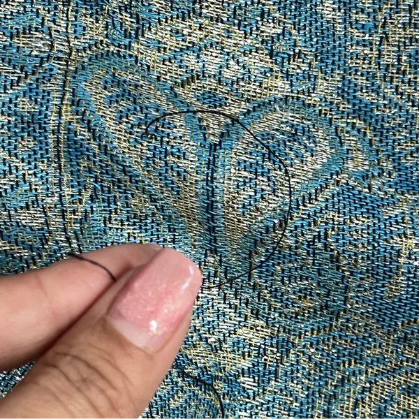 Pashmina Silk blend fringe Elegant Blue and Gold Paisley Scarf wrap shawl 70’ - Image 14