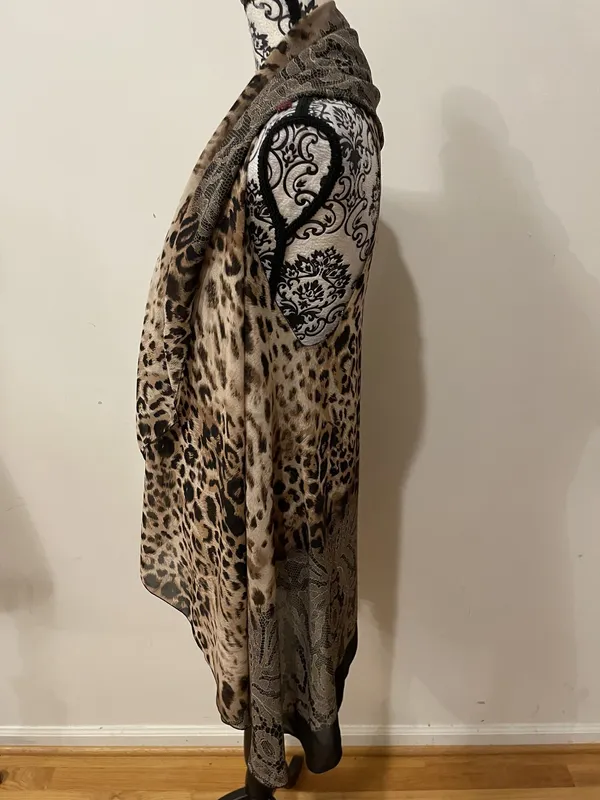 George Leopard & Lace Print Sheer Vest Wrap One Size - Image 4
