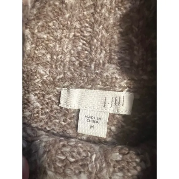 J. Jill Womens Medium Tan Boucle Cable Knit Mock Neck Sweater Marled Pullover‎ - Image 2