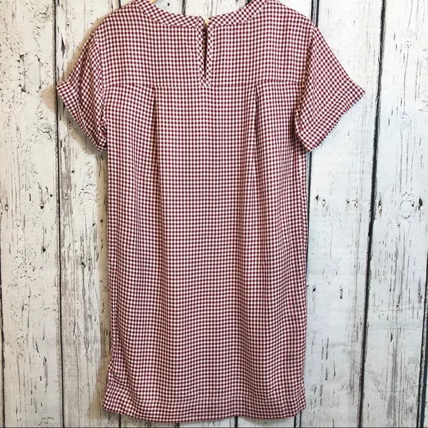 Madewell Gingham shift red white checkered picnic retro dress pockets size xs - Image 3
