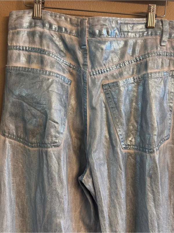 ZARA‎ Baggy Foil Coated Mid Rise Denim - Image 4