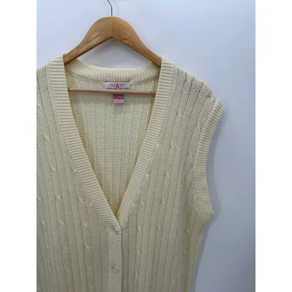 Cream Beige Knit‎ Fisherman Sleeveless Sweater Vest Size 1X Academia Preppy - Image 5