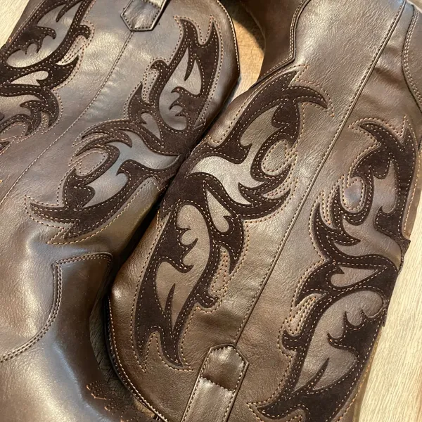 SHEIN‎ Womens Cowboy Boots Brown Western Faux Leather Embroidered Size 7 - Image 3