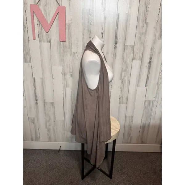 Max Studio Taupe Faux Suede Open Front Draped Vest Sleeveless Size M - Image 6