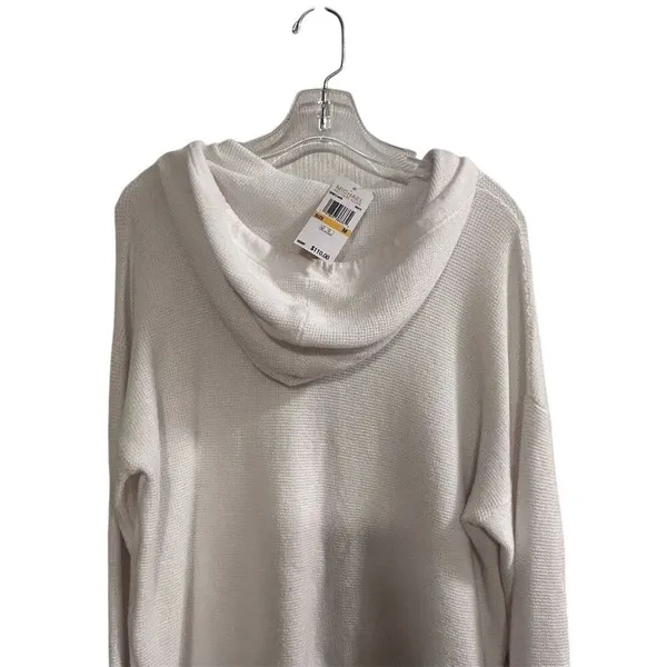 Michael Kors Women's White Ribbed Hoodie Sweater‎ Size M Pullover - Image 10