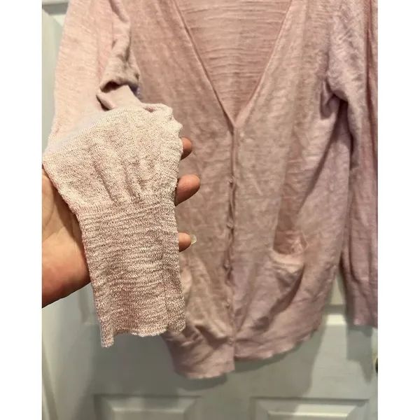 J.Crew‎ Womens Pink Linen Blend V-Neck Button Front Cardigan Sweater L Vacation - Image 5