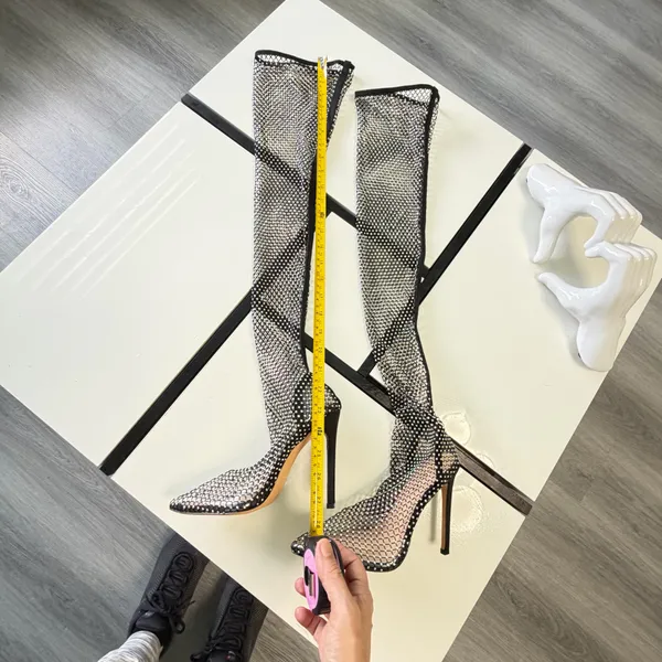 SIMMI London Rhinestone Fishnet Over-The-Knee Boots - Size US 6 / UK 4 ✨ - Image 15