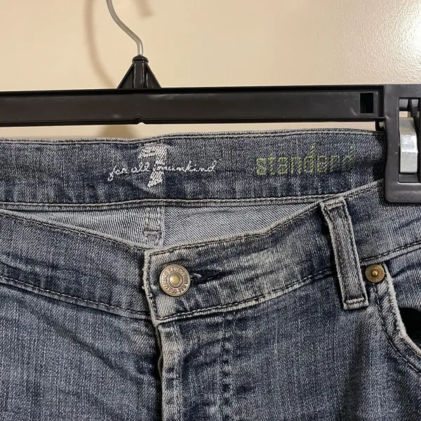 7 For All Mankind Mens Size 36 Standard Fit Jeans Blue Straight Leg Distressed - Image 3