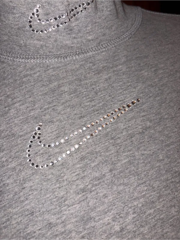 Nike rhinestone Gray Cropped Long-Sleeve Mock Neck Top - Image 3