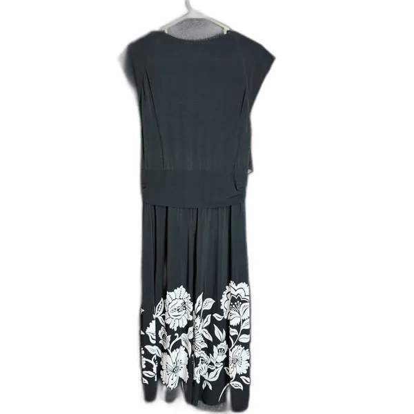 White House Black Market Womens Size 14 Black White Floral Draped Midi Dress - Image 3