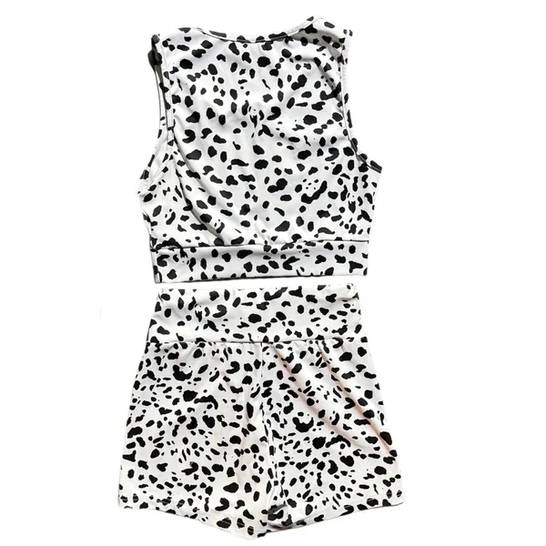 SHEIN Dalmatian Print 2 Piece Activewear Crop Top Shorts Set Petite XS - Image 5